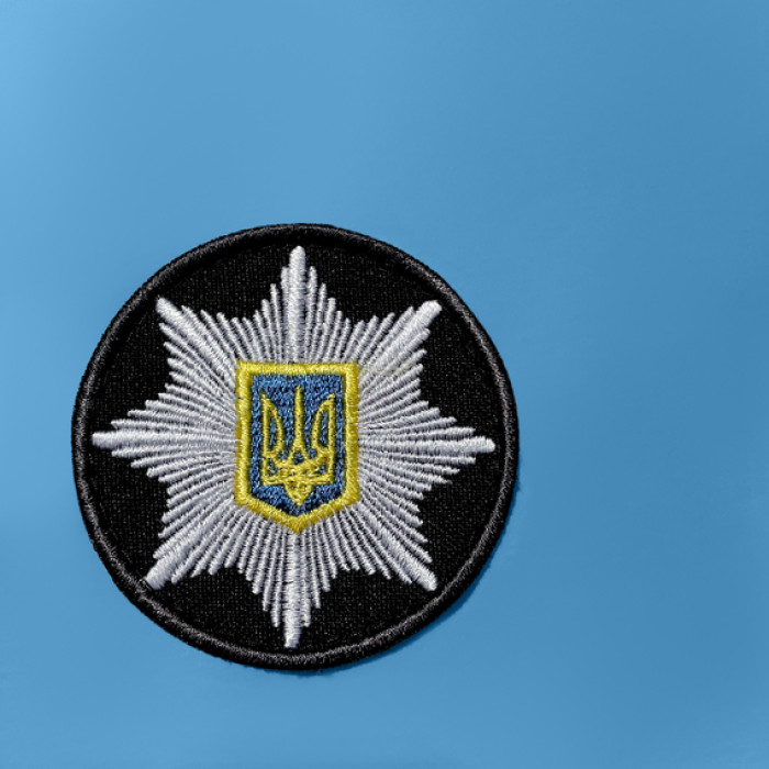 Кокарда Поліція кругла 6 см на липучці чорна (тип 2)