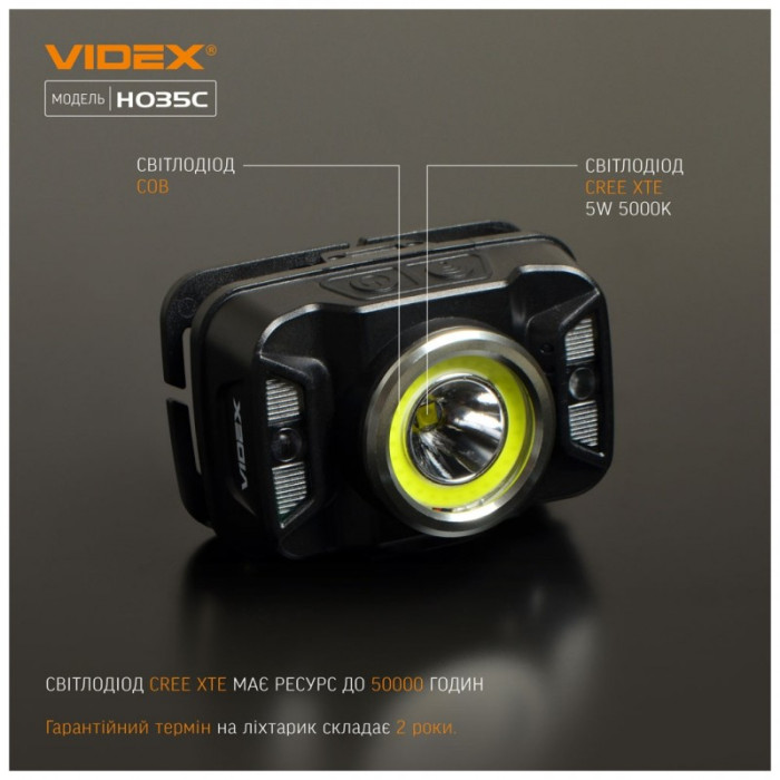 Ліхтар VIDEX налобний світодіодний 410Lm 5000K VLF-H035C
