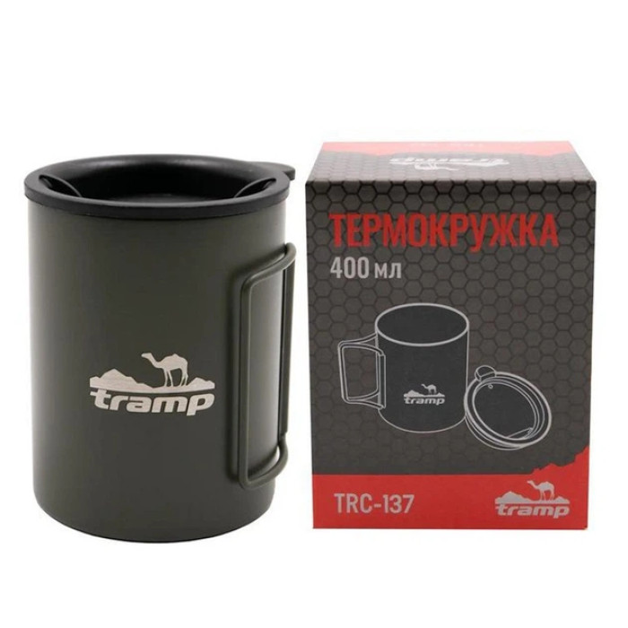 Термокружка TRAMP Olive 400 мл зі складними ручками та поїлкою UTRC-137