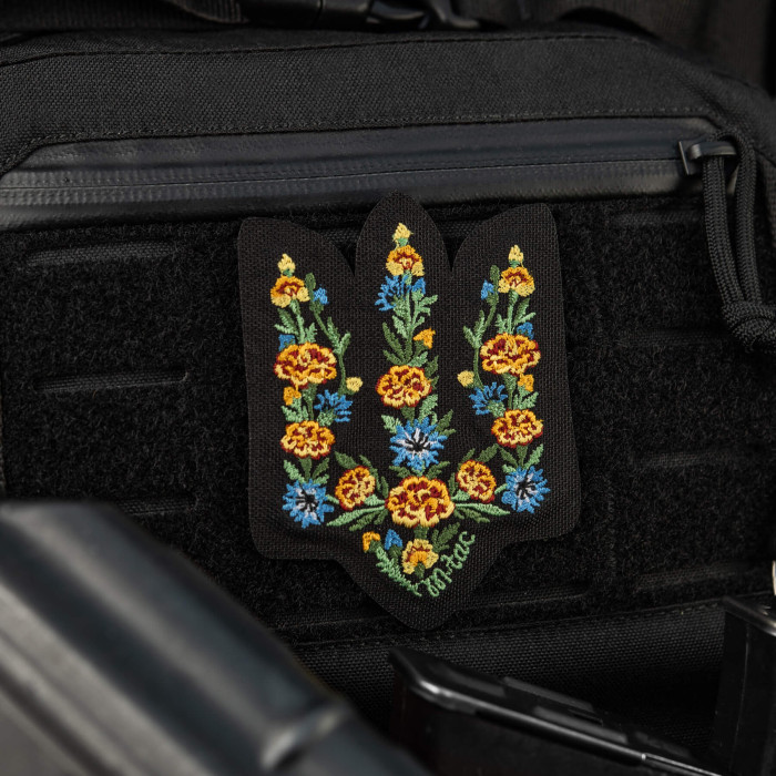 M-Tac нашивка Тризуб Чорнобривці (вишивка) Black