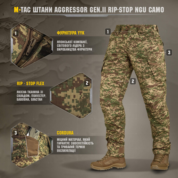 M-Tac штани Aggressor Gen.II Rip-Stop NGU Camo XL/L