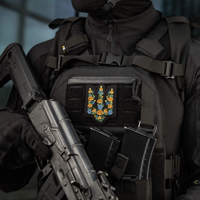 M-Tac нашивка Тризуб Чорнобривці (вишивка) Black
