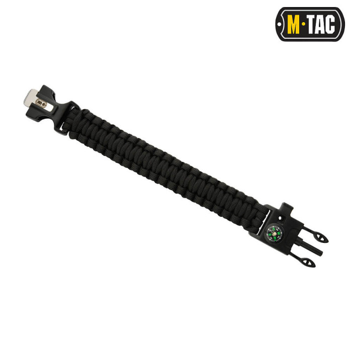 M-Tac браслет паракорд з компасом, висікачем іскор і свистком Black L
