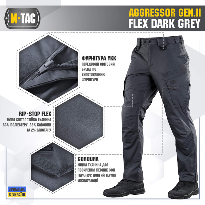 M-Tac штани Aggressor Gen.II Flex Dark Grey 30/30