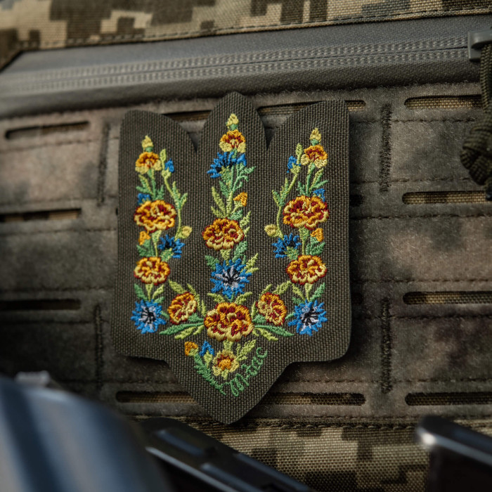 M-Tac нашивка Тризуб Чорнобривці (вишивка) Ranger Green
