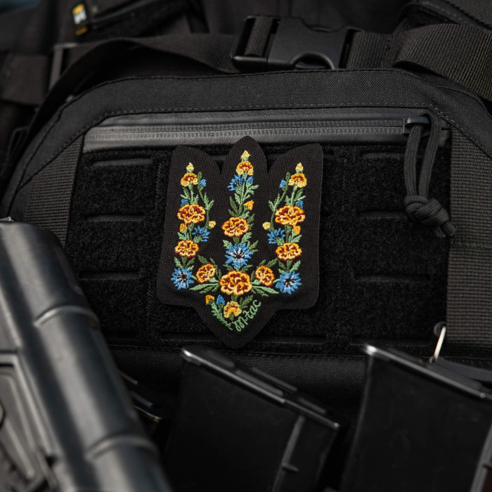 M-Tac нашивка Тризуб Чорнобривці (вишивка) Black