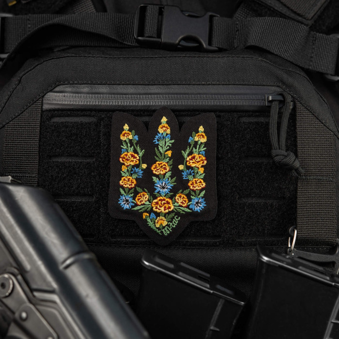M-Tac нашивка Тризуб Чорнобривці (вишивка) Black