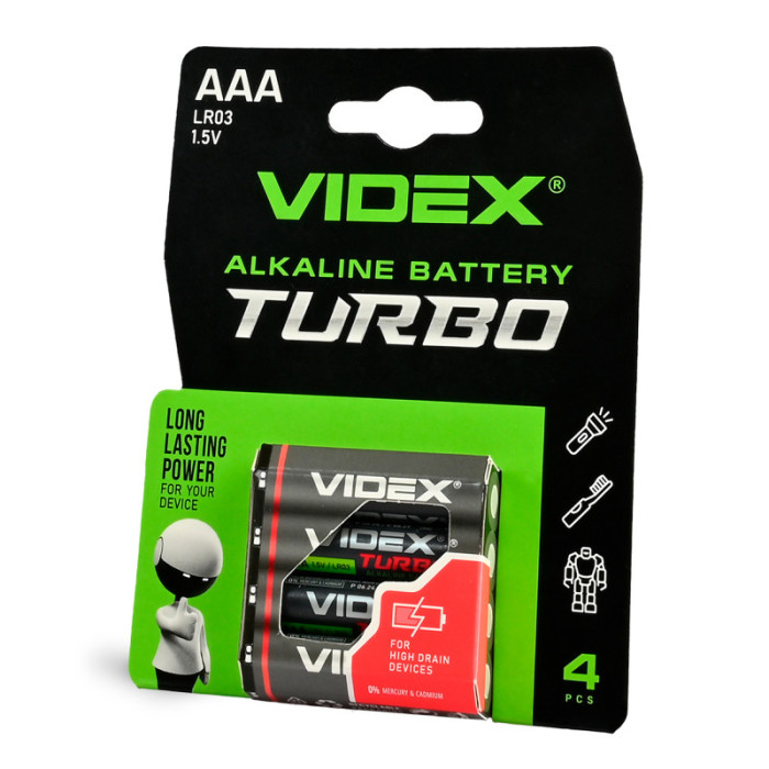 Батарейка VIDEX батарейка лужна  AAA/LR03 (бл-2 шт) Turbo LR03T/AAA 2B