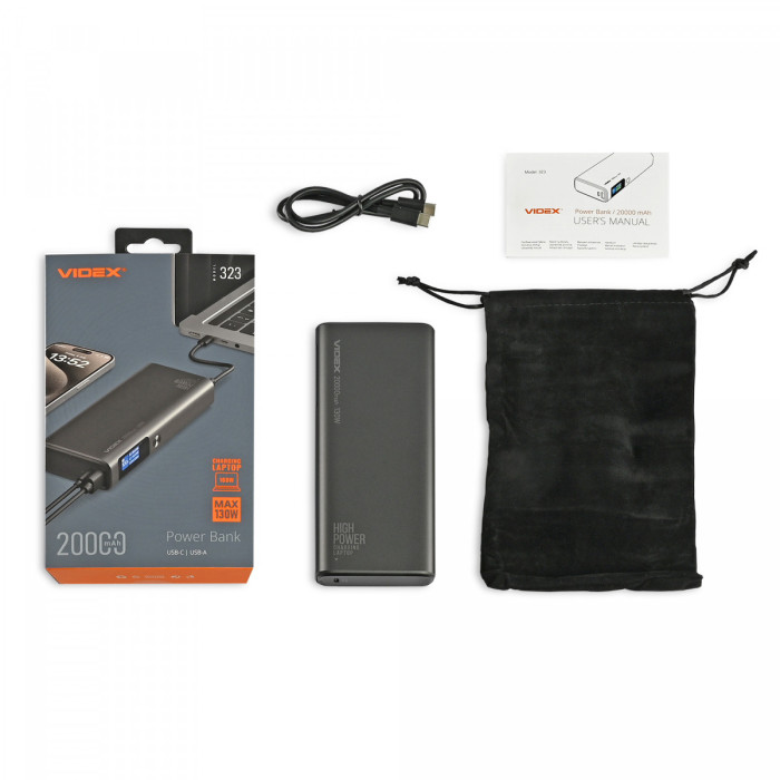 Power Bank VIDEX Black 20000mAh 100W PD LED дисплей VPB-323