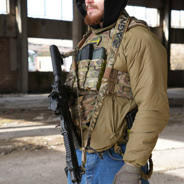Ремінь збройовий RAGNAROK триточковий з широким наплічником "KRAKEN" carbine Койот