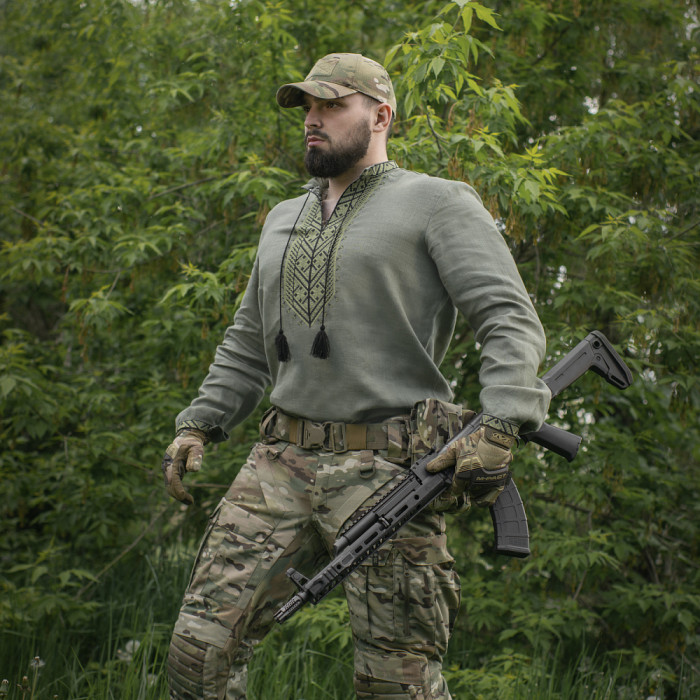M-Tac вишиванка 100% льон олива L